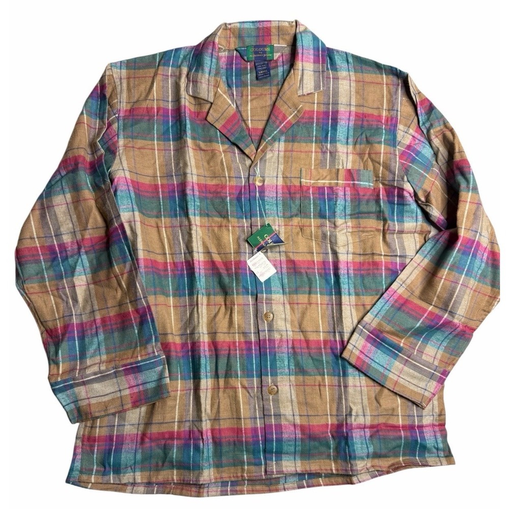 Colours Alexander Julian Plaid Shirt Mens Large Flannel Button Front NWT